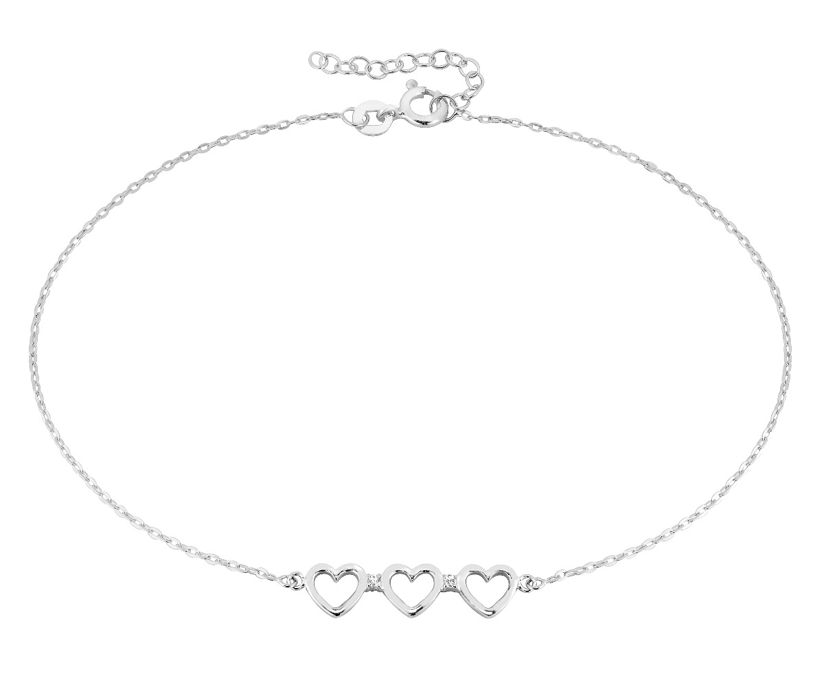Lykka Hearts triple hearts heart anklet silver