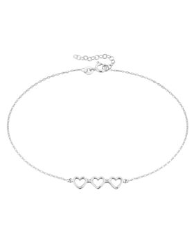 Lykka Hearts triple hearts heart anklet silver