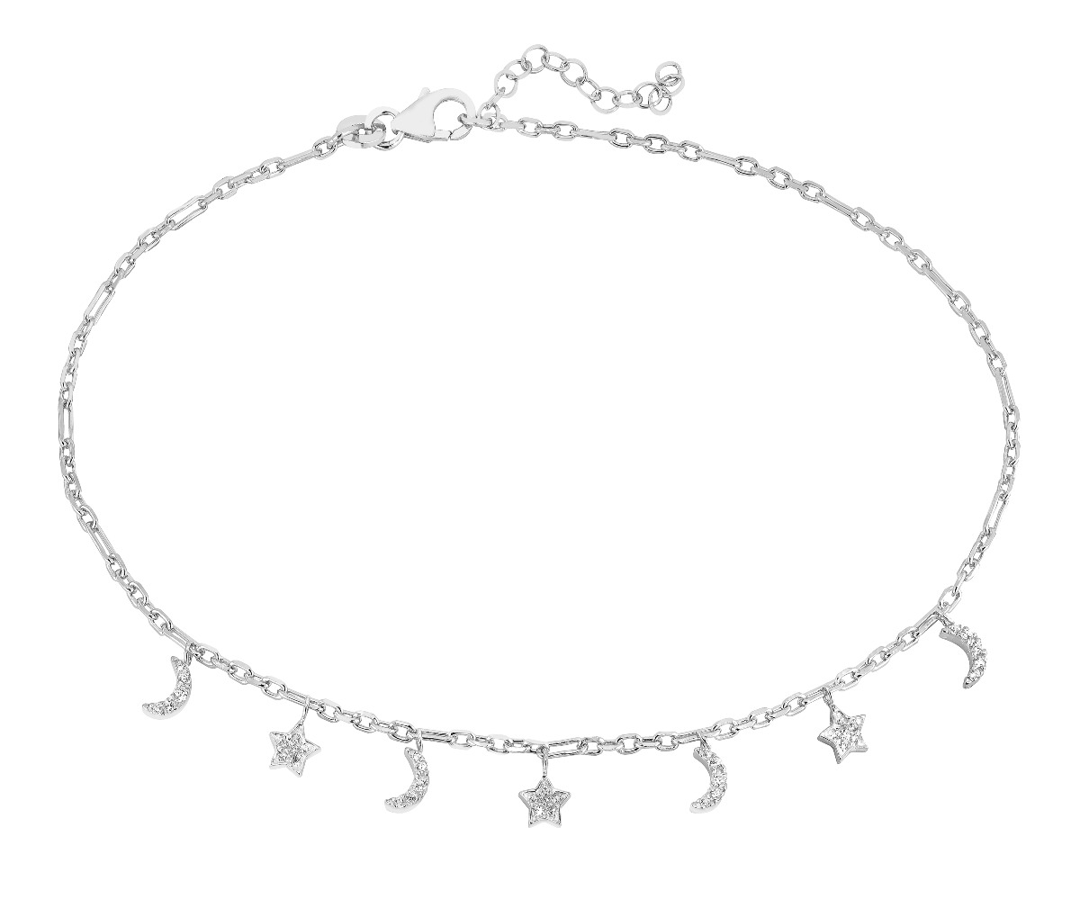 Lykka Symbols moon and stars anklet silver