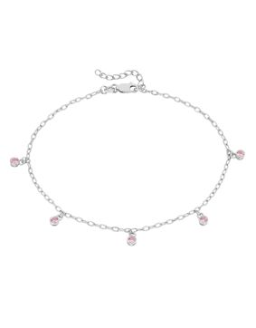 Lykka Casuals silver anklet pink cubic zirconia