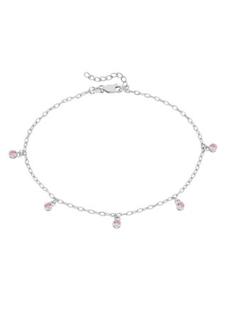 Lykka Casuals silver anklet pink cubic zirconia