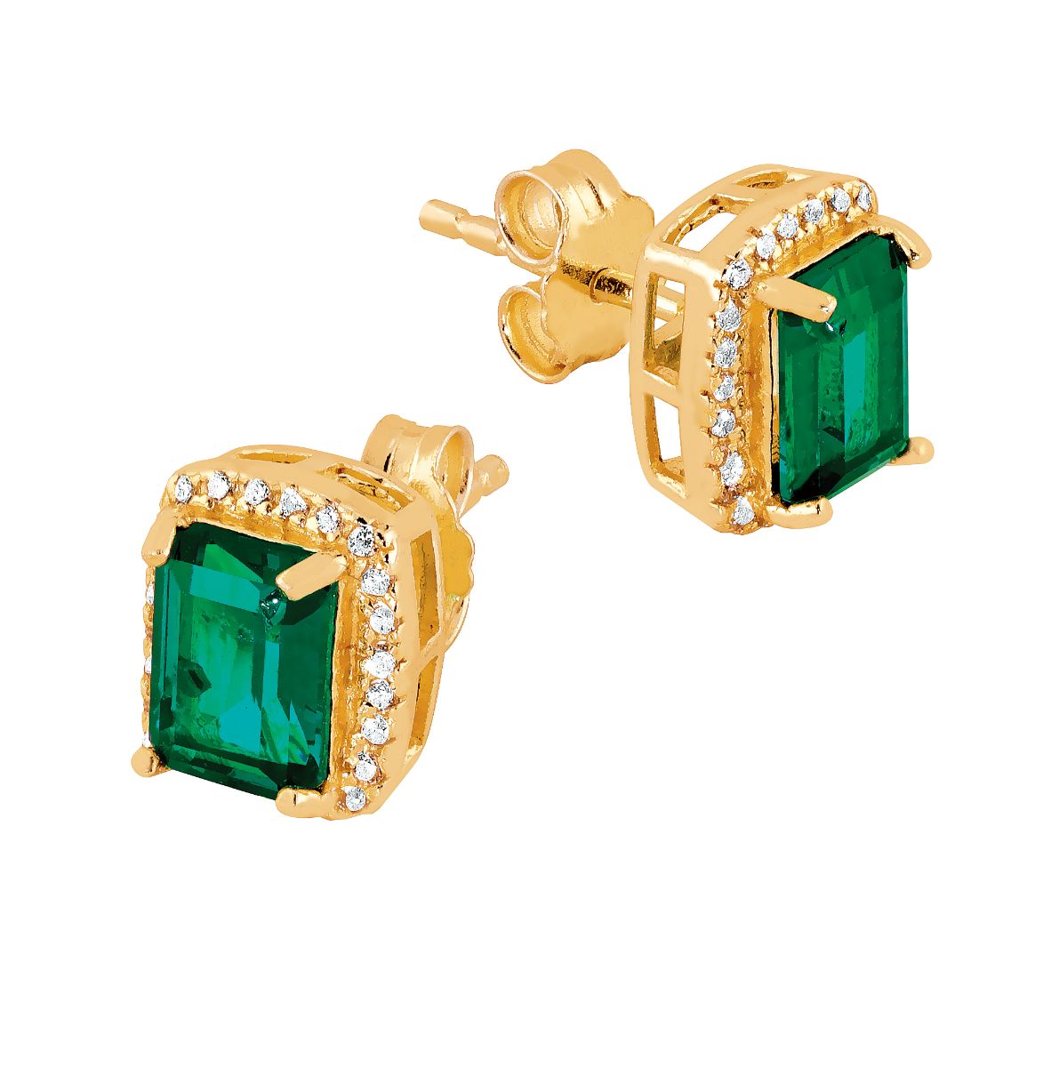 Lykka Casuals gold plated halo green octagon silver earrings 