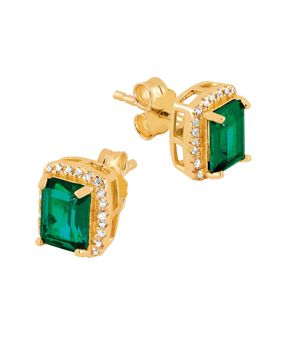 Lykka Casuals gold plated halo green octagon silver earrings