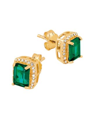 Lykka Casuals gold plated halo green octagon silver earrings