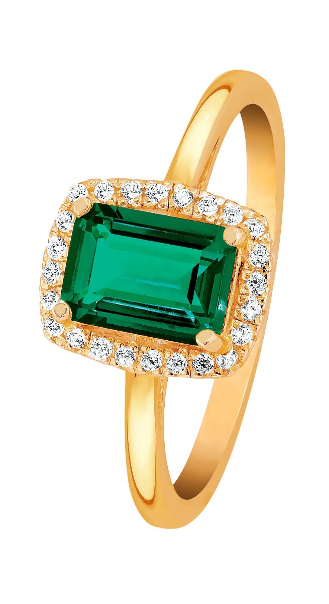 Lykka Casuals gold plated halo green octagon silver ring 