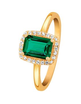 Lykka Casuals gold plated halo green octagon silver ring