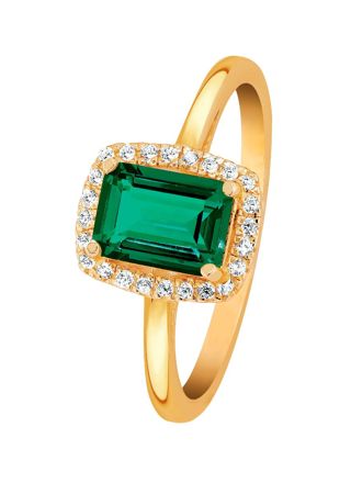 Lykka Casuals gold plated halo green octagon silver ring 