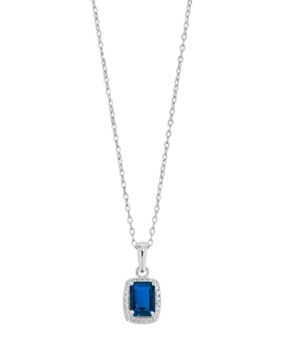 Lykka Casuals blue octagon halo silver necklace