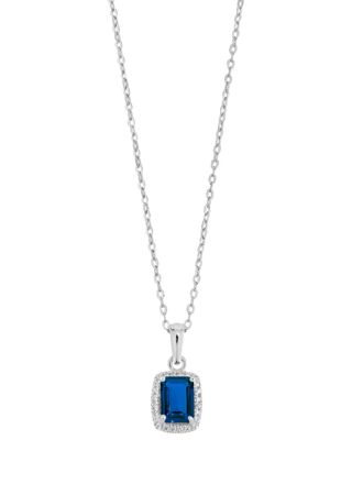Lykka Casuals blue octagon halo silver necklace 