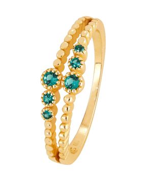 Lykka Casuals gold colored open shank ring with green stones silver