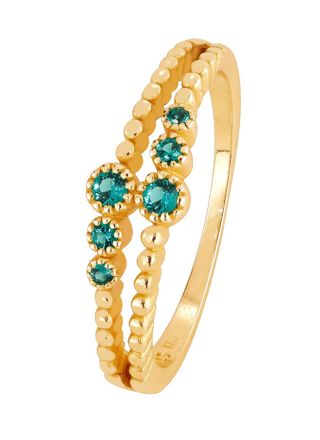 Lykka Casuals gold colored open shank ring with green stones silver  