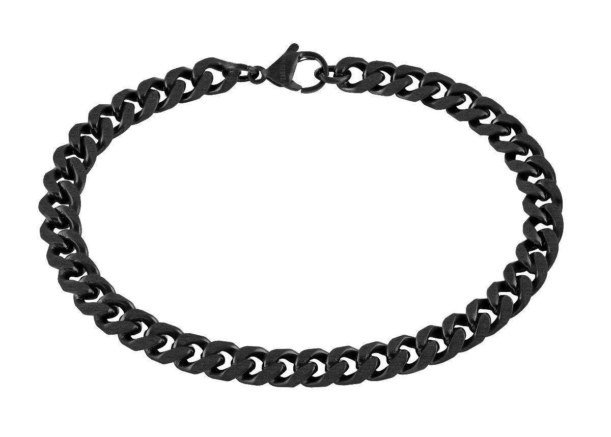 Lykka Strong steel curb bracelet 6 mm matte black 21 cm 