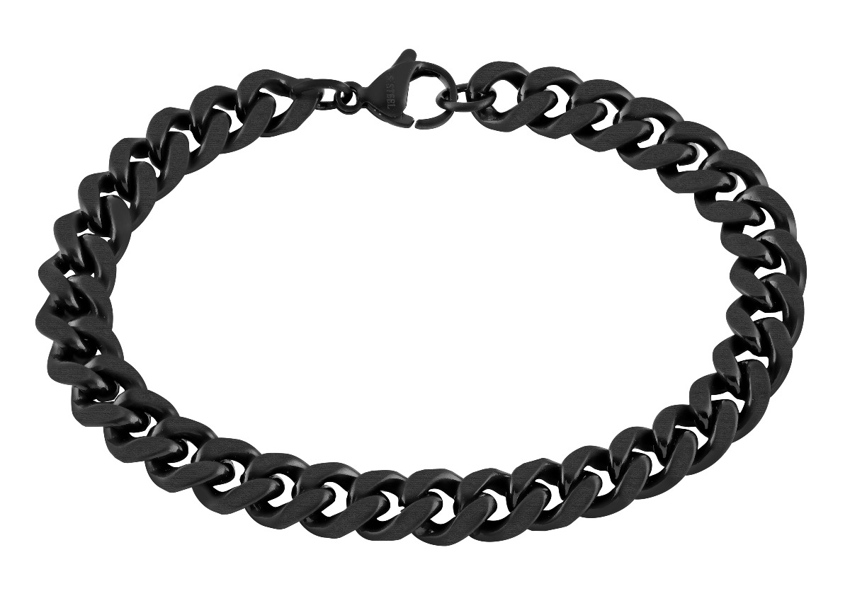 Lykka Strong steel curb bracelet 8 mm matte black 21 cm 