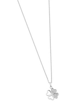 Lykken Symbols four-leaf clover pave silver necklace 42+3 cm