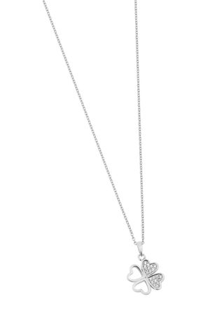 Lykka Symbols four-leaf clover pave silver necklace 42+3 cm 