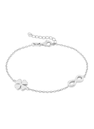 Lykka Casuals infinity and four-leaf clover silver bracelet 17+3cm