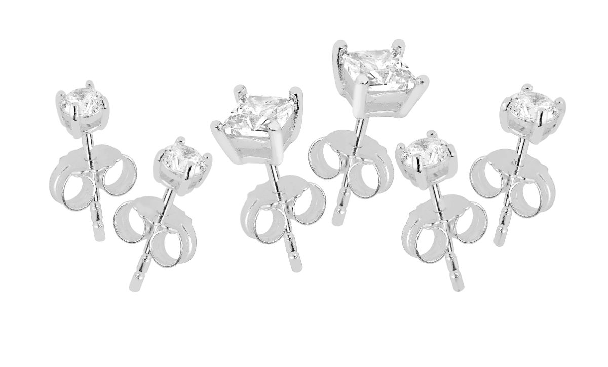 Lykka Casuals 3 pairs solitaire silver earring set 