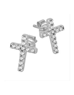 Lykken Crosses silver cross stud earrings 10.8 mm