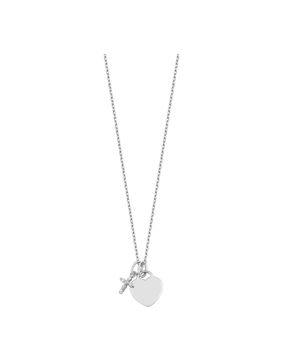 Lykken Crosses silver cross and heart pendant with chain 13 mm