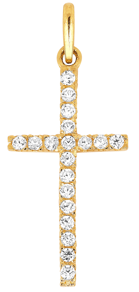 Lykka Crosses skinny gold cross pendant with cz 10,64 x 21,62 mm
