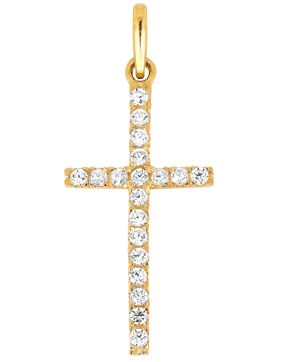 Lykka Crosses skinny gold cross pendant with cz 10,64 x 21,62 mm