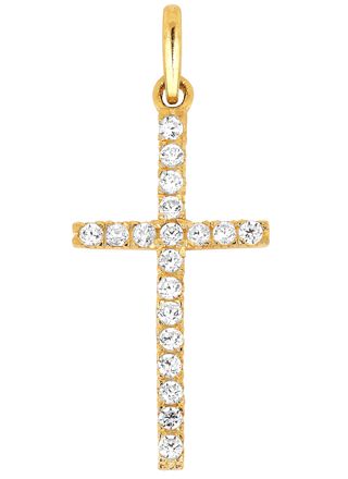 Lykka Crosses skinny gold cross pendant with cz 10,64 x 21,62 mm