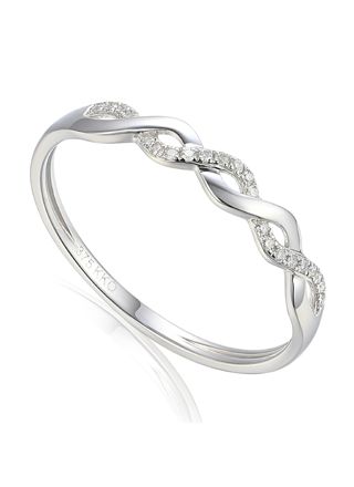 Lykka Elegance wave white gold diamond ring crossover 0,06 ct