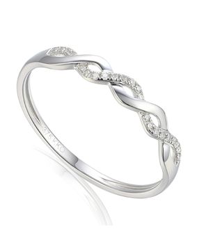 Lykken Elegance wave white gold diamond ring crossover 0,06 ct