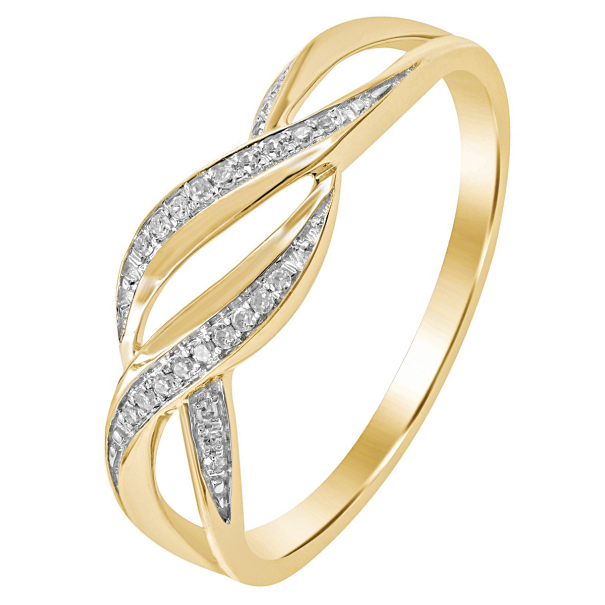 Lykka Elegance wave crossover diamond ring in yellow gold 0,06 ct