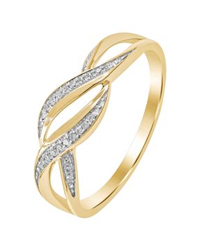 Lykken Elegance wave crossover diamond ring in yellow gold 0,06 ct