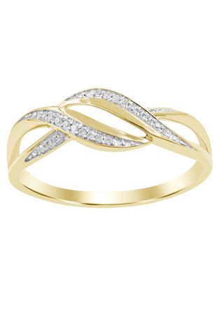 Lykka Elegance wave crossover diamond ring in yellow gold 0,06 ct