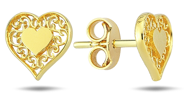 Lykka Hearts yellow gold filigree earrings