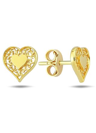 Lykka Hearts yellow gold filigree earrings
