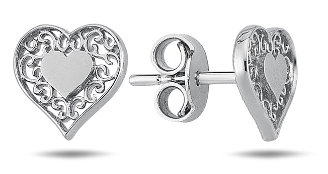 Lykka Hearts white gold filigree earrings
