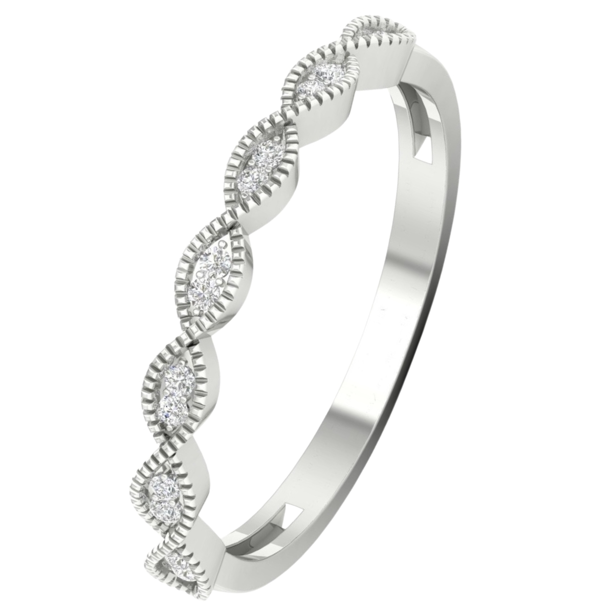 Lykka Elegance white gold anniversary band in navette frame 0,05 ct