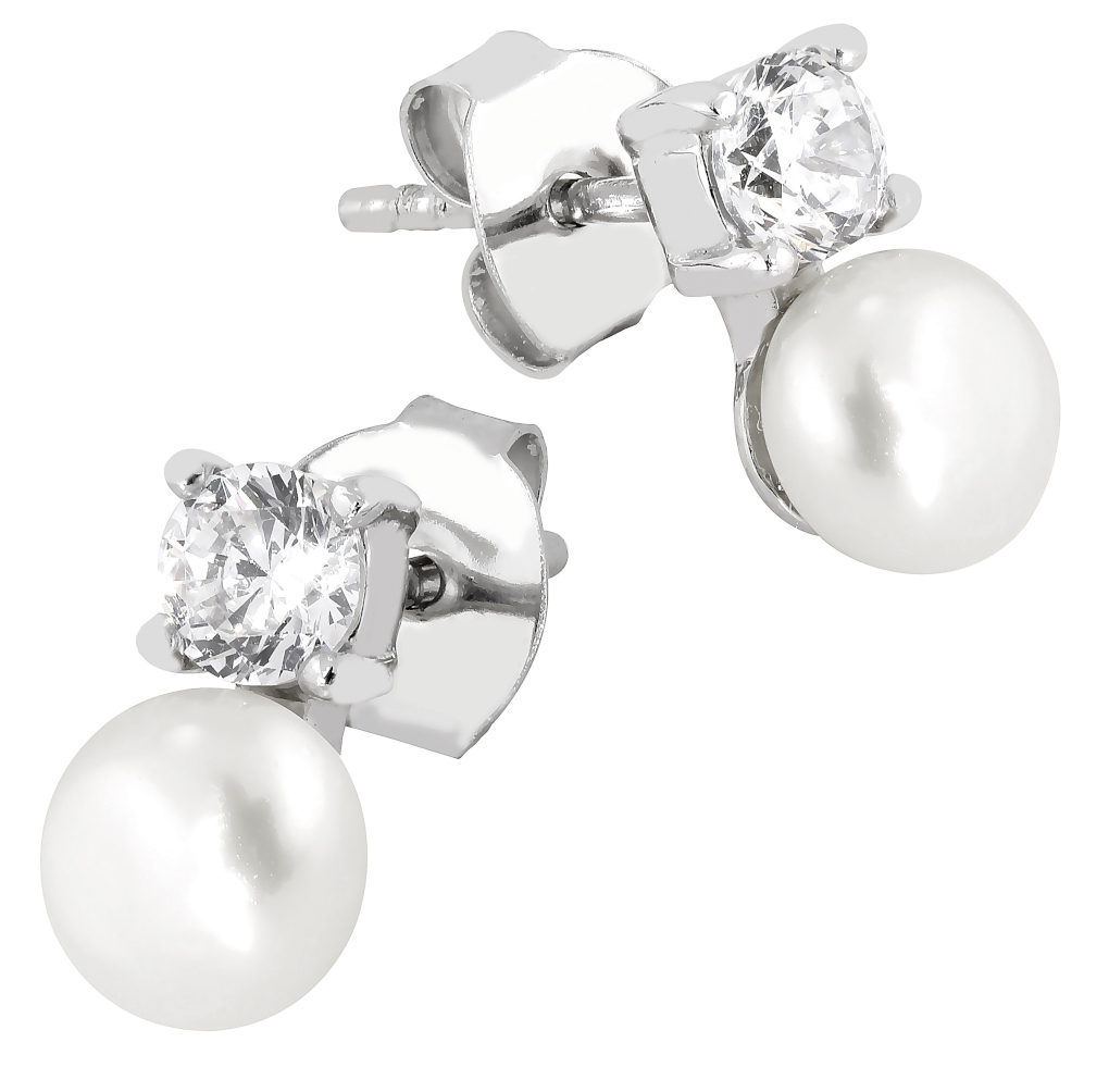 Lykka Pearls pearl silver earrings with zirconia