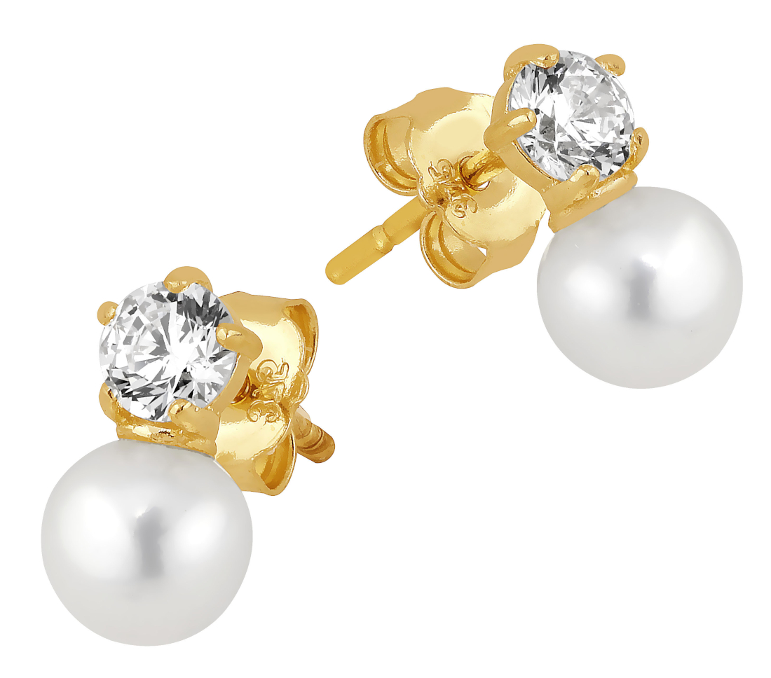 Lykka Pearls gold pearl studs with cz