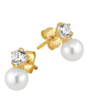 Lykken Pearls gold pearl studs with cz