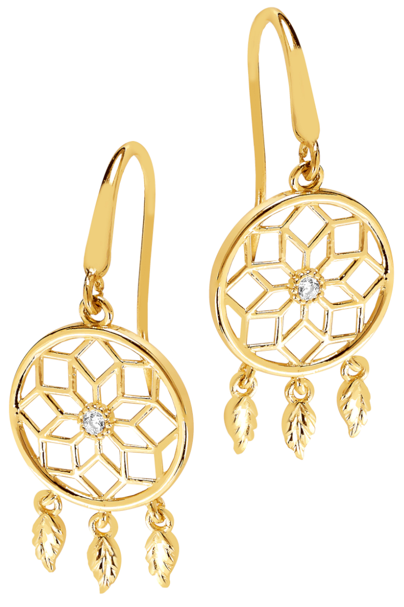 Lykka Symbols dream catcher gold hook earrings