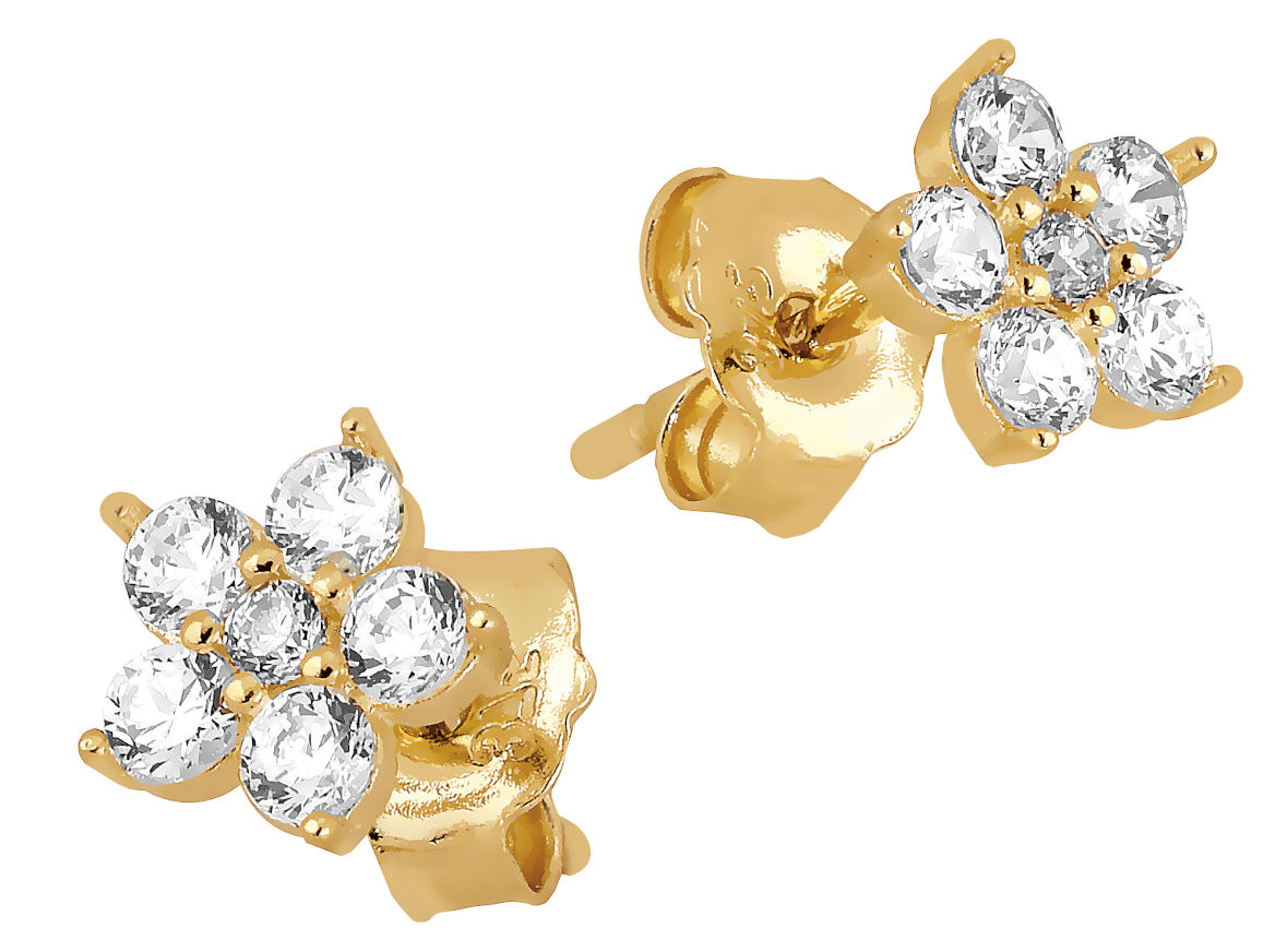 Lykka Symbols star earrings in yellow gold with cz