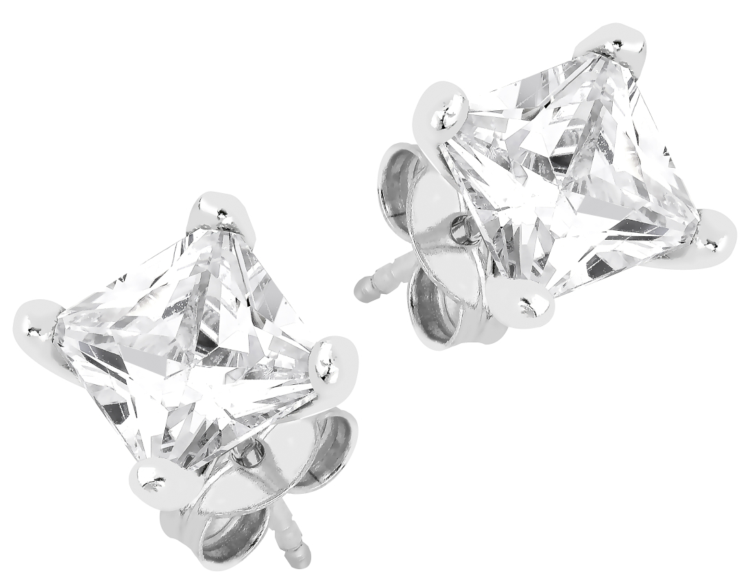 Lykka Casuals radiant cut prong stud silver earrings 6 mm