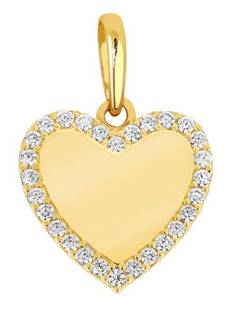 Lykka Casuals heart cz edged heart pendant in yellow gold 11.04 x 10.64 mm