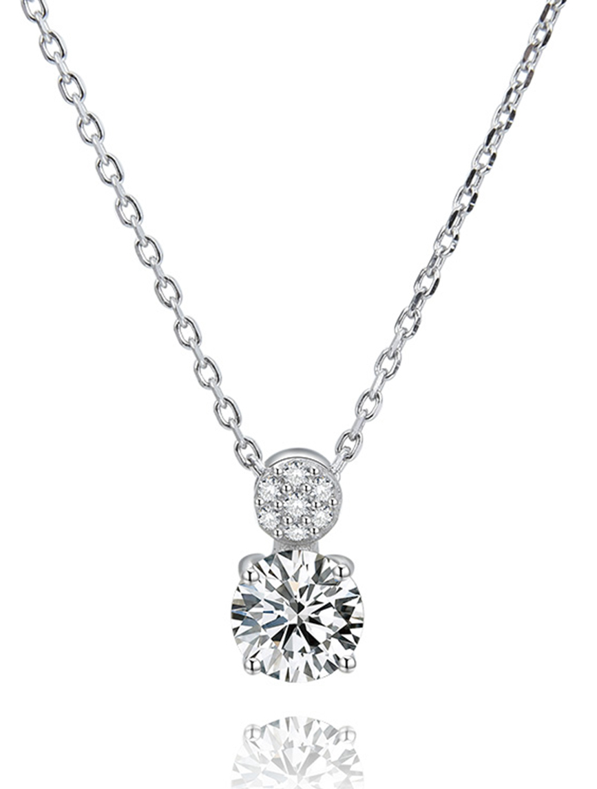 Lykka Casuals pave solitaire silver necklace