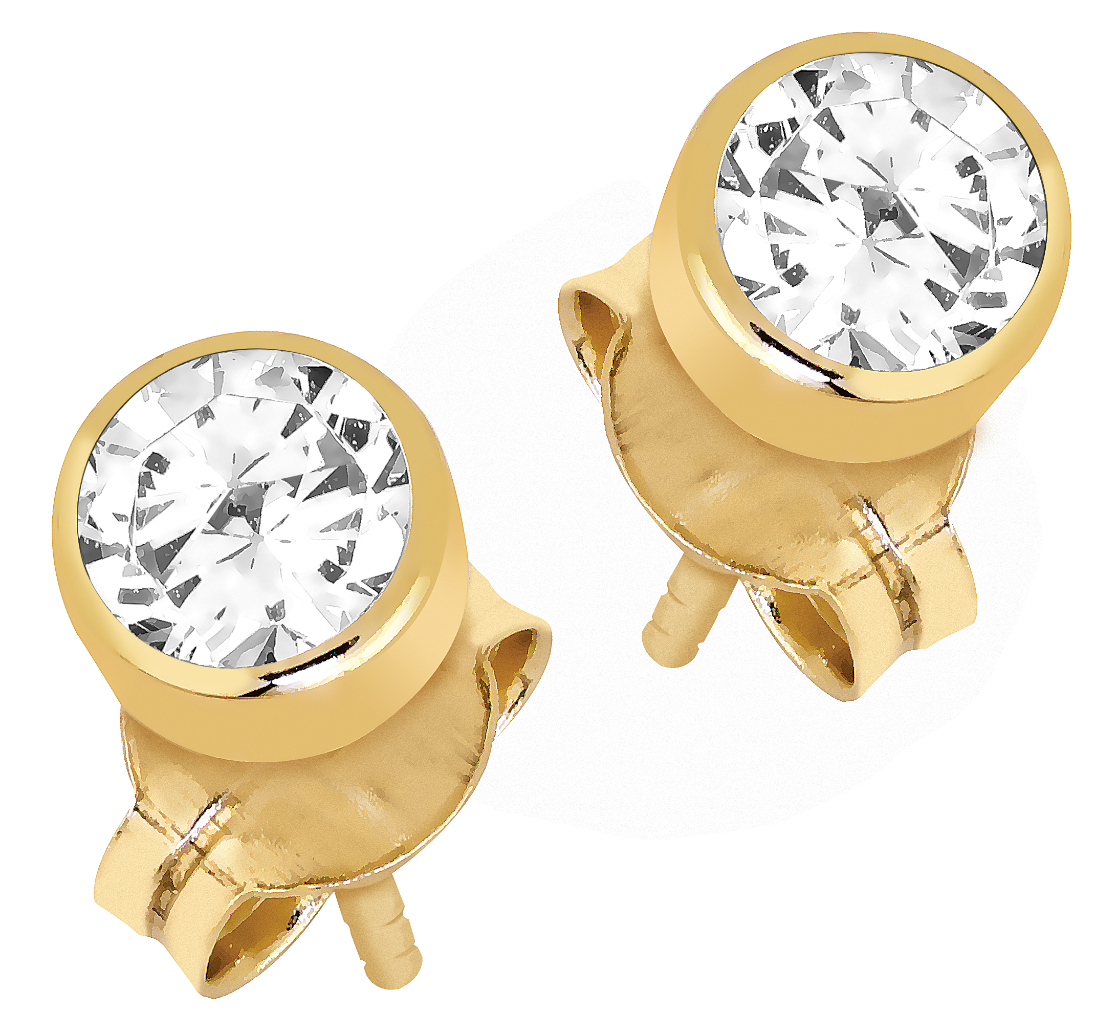 Lykka Casuals bezel-set solitaire earrings in yellow gold 4 mm