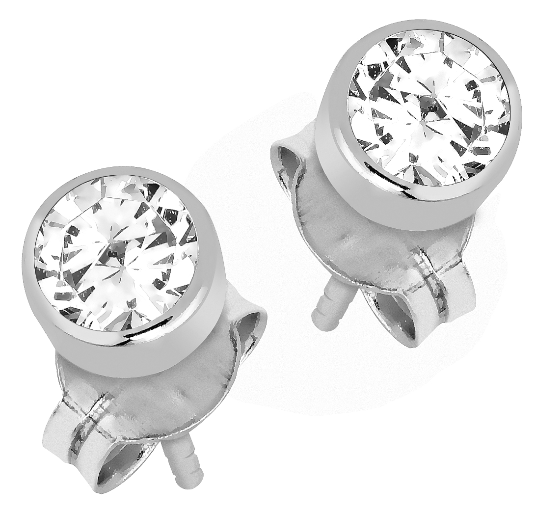 Lykka Casuals bezel-set solitaire earrings in white gold 4 mm