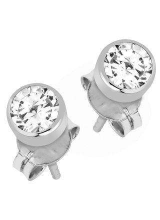 Lykka Casuals bezel-set solitaire earrings in white gold 4 mm