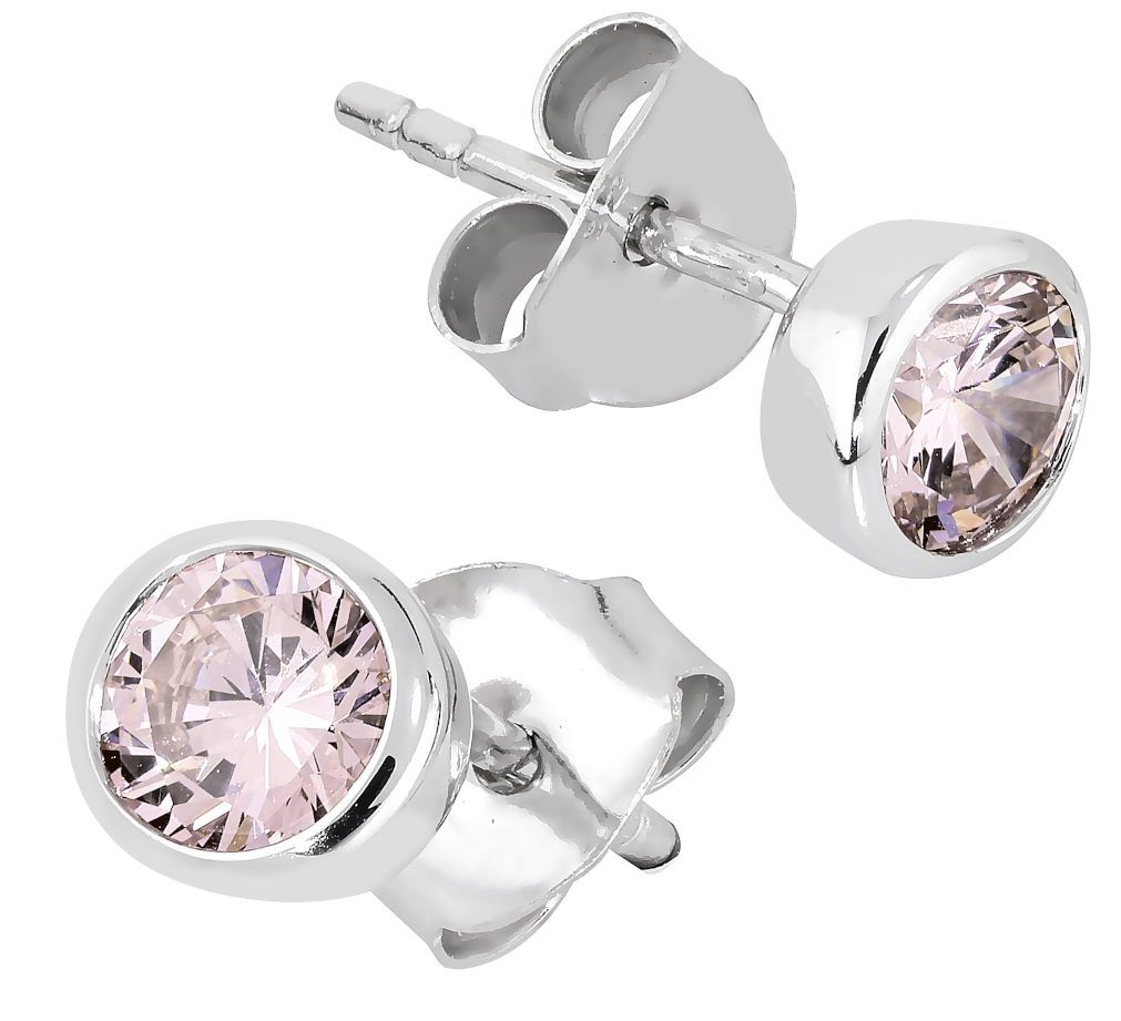 Lykka Casuals silver stud earrings pink 6 mm 