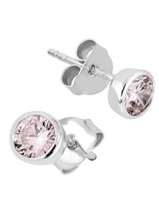 Lykka Casuals silver stud earrings pink 6 mm 
