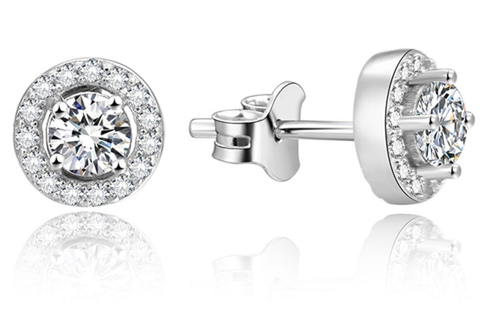 Lykka Casuals round silver haloe stud earrings with cz
