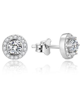 Lykken Casuals round silver haloe stud earrings with cz